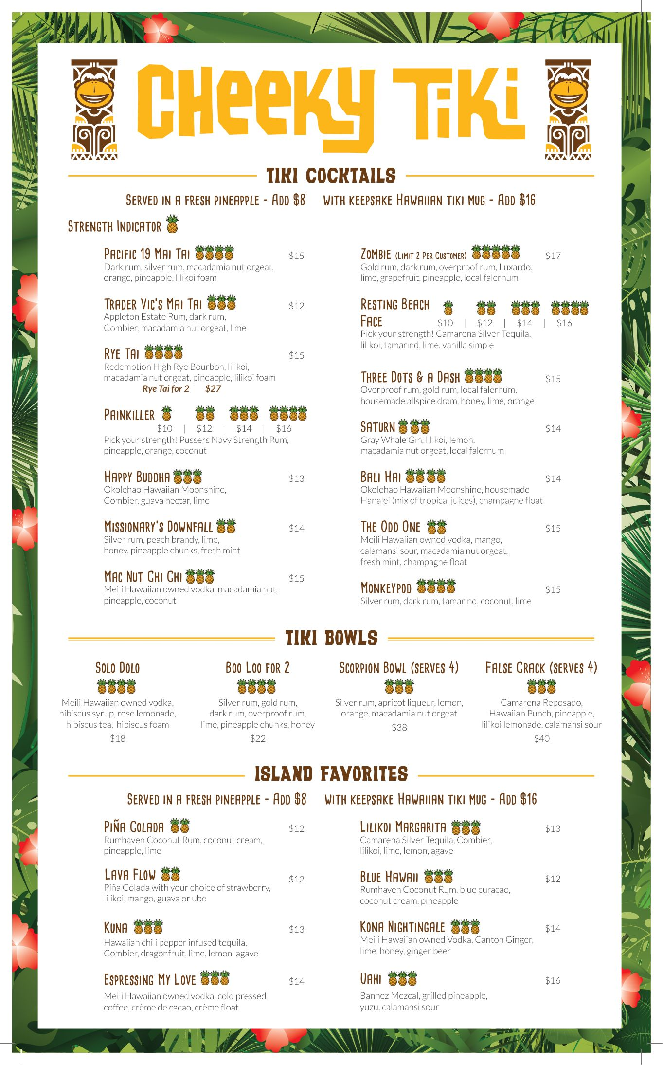 Cheeky Tiki menu — Tiki Cocktails