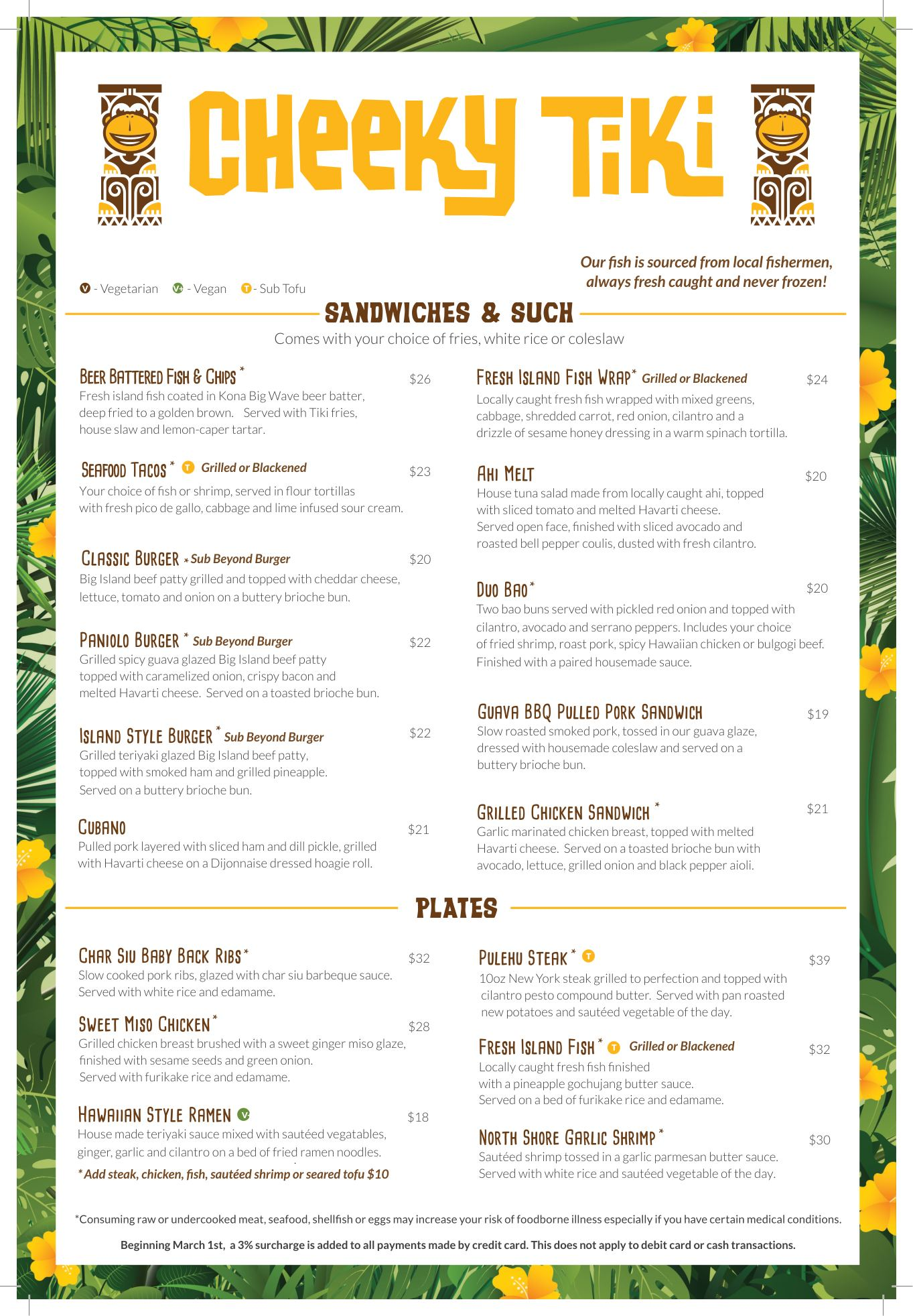 Cheeky Tiki menu — Sandwiches & Plates
